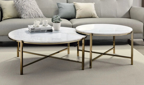 Zaidee Marble Top Nickel Nesting Table Set - White