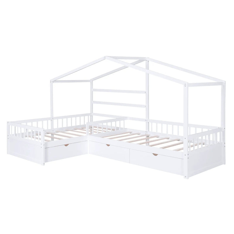 L Shape Platform Bed With 3 Storage Drawers