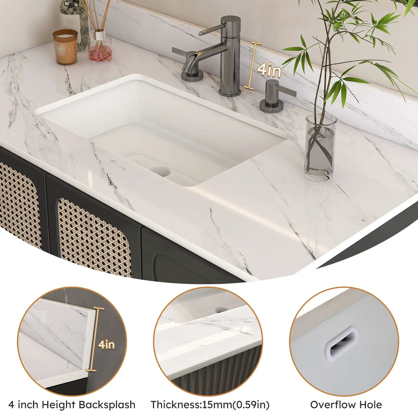 Bianco Carrara Venato Elegant Marble Vanity Top, Bathroom Vanity With Undermount Sink, Sintered Stone by HouseOfZazla