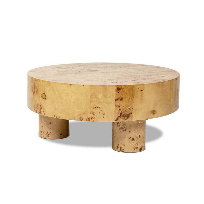 Nebula 35.5' Round Pillar Leg Coffee Table Warm Natural Brown Burl Wood by HouseOfZazla