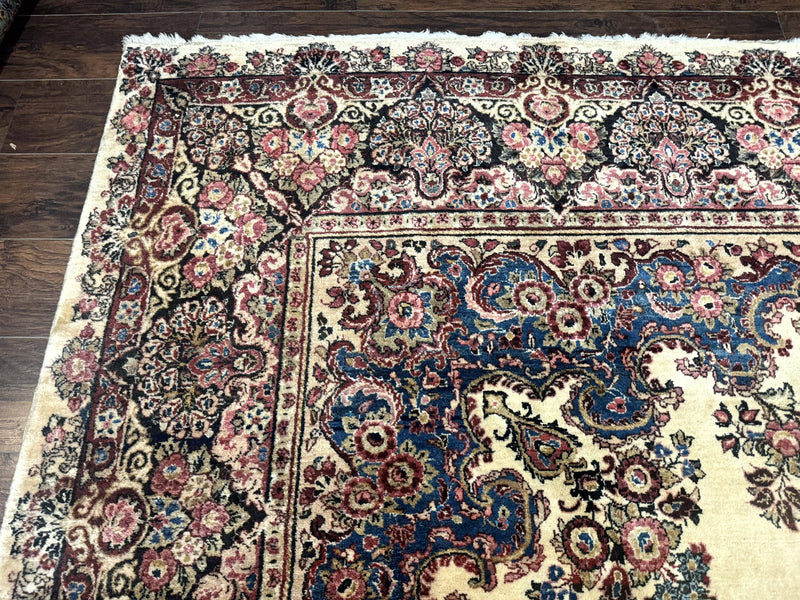 Persian Sarouk Rug 9x12, Ivory & Blue, Semi Open Field by Jewel Rugs