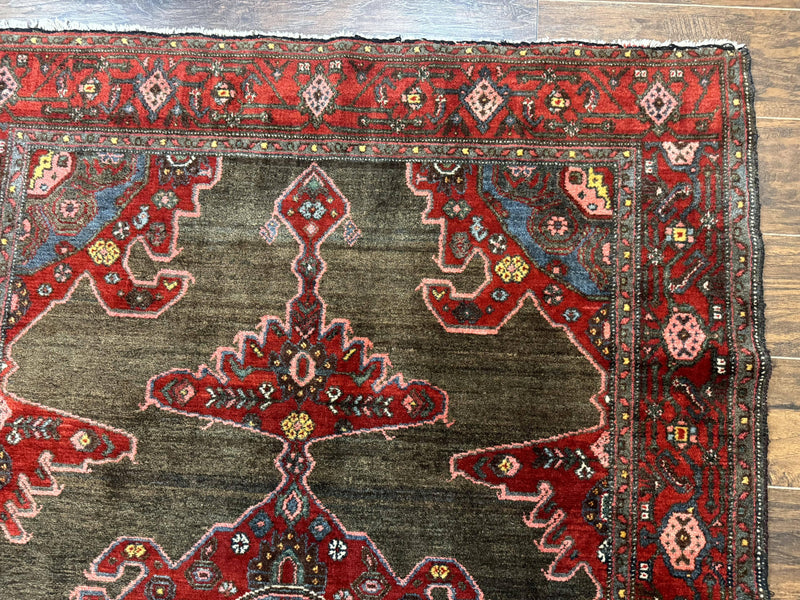 Antique Persian Tribal Rug 5x7, Geometric Wool Carpet, Kurdish Senneh Rug by Jewel Rugs