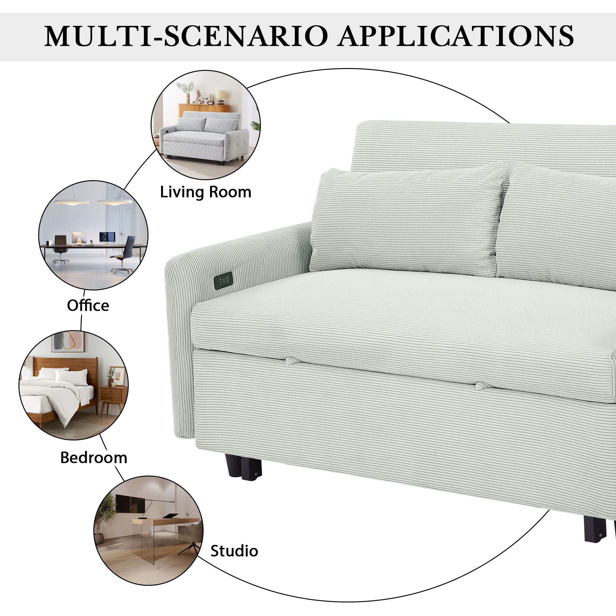 Pull-Out 2 Seat Modern Sleeper Sofa With 2 Throw Pillows And USB Ports by HouseOfZazla