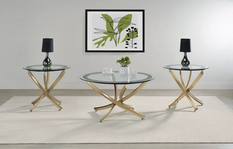 Brooke 3-piece Round Coffee and End Table Set Rose Brass by Unique Piece Furniture