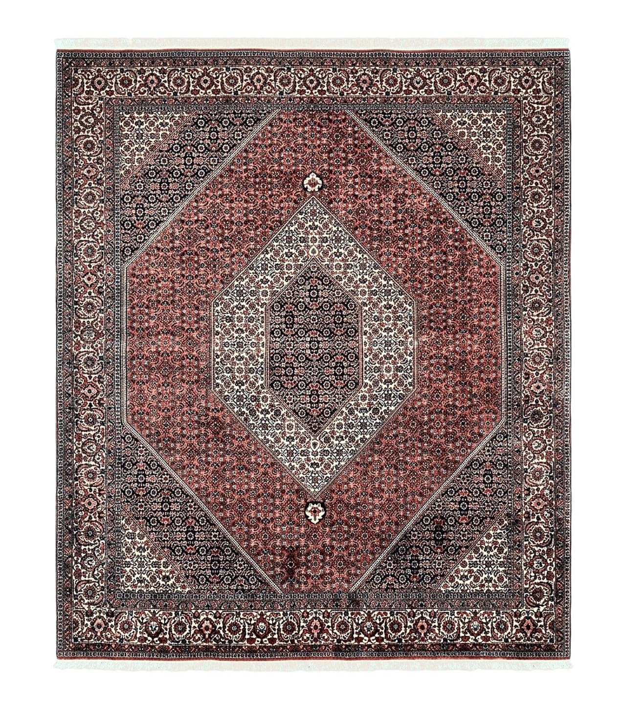 Wonderful Persian Bidjar Rug 7x8 ft, Almost Square Oriental Carpet, Herati Mahi, Highly Detailed, Ivory Red Navy Blue, Very Fine Handmade Bijar Rug by Jewel Rugs