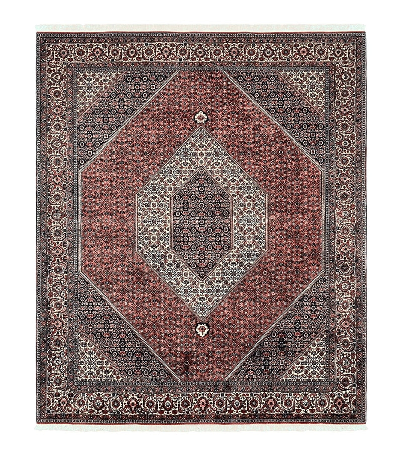 Wonderful Persian Bidjar Rug 7x8 ft, Almost Square Oriental Carpet, Herati Mahi, Highly Detailed, Ivory Red Navy Blue, Very Fine Handmade Bijar Rug by Jewel Rugs