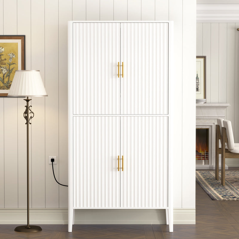 U_STYLE Modern Fluted Wine Cabinet with Glass Display & Stemware Rack by HouseOfZazla