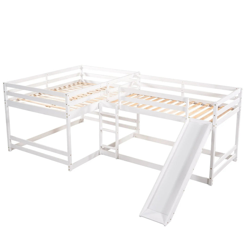 L-Shaped Bunk Bed With Slide And Short Ladder by Unique Piece Furniture