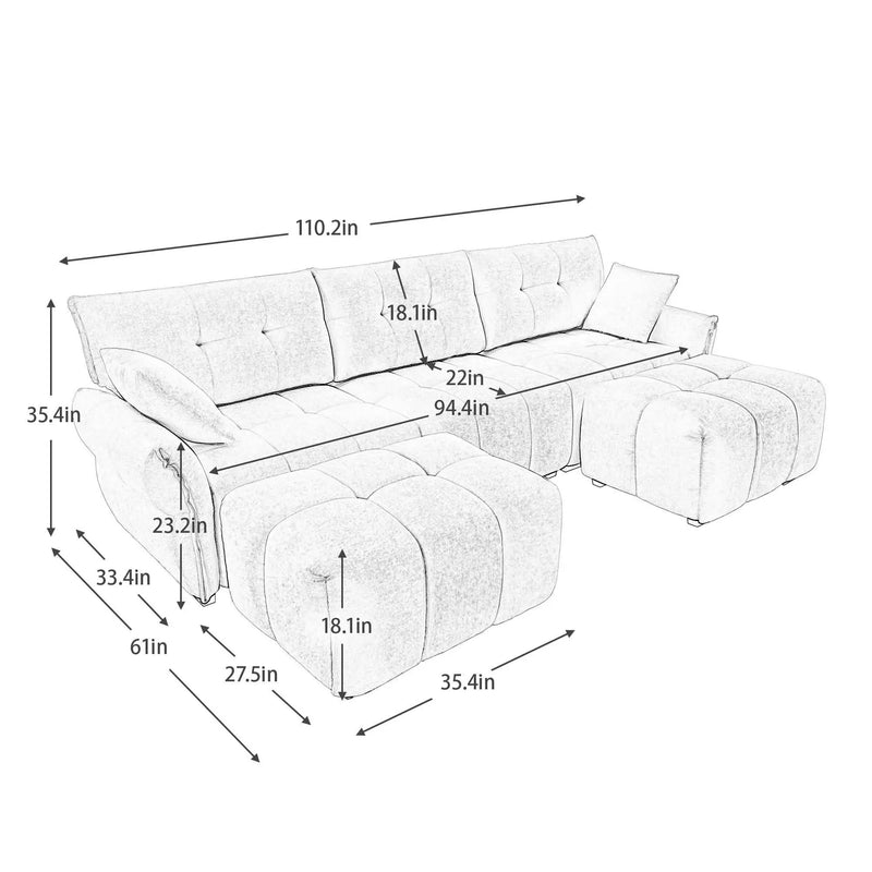 Sofa Set With Ottoman And Pillows, Textured, High Resilience Cushions by Unique Piece Furniture