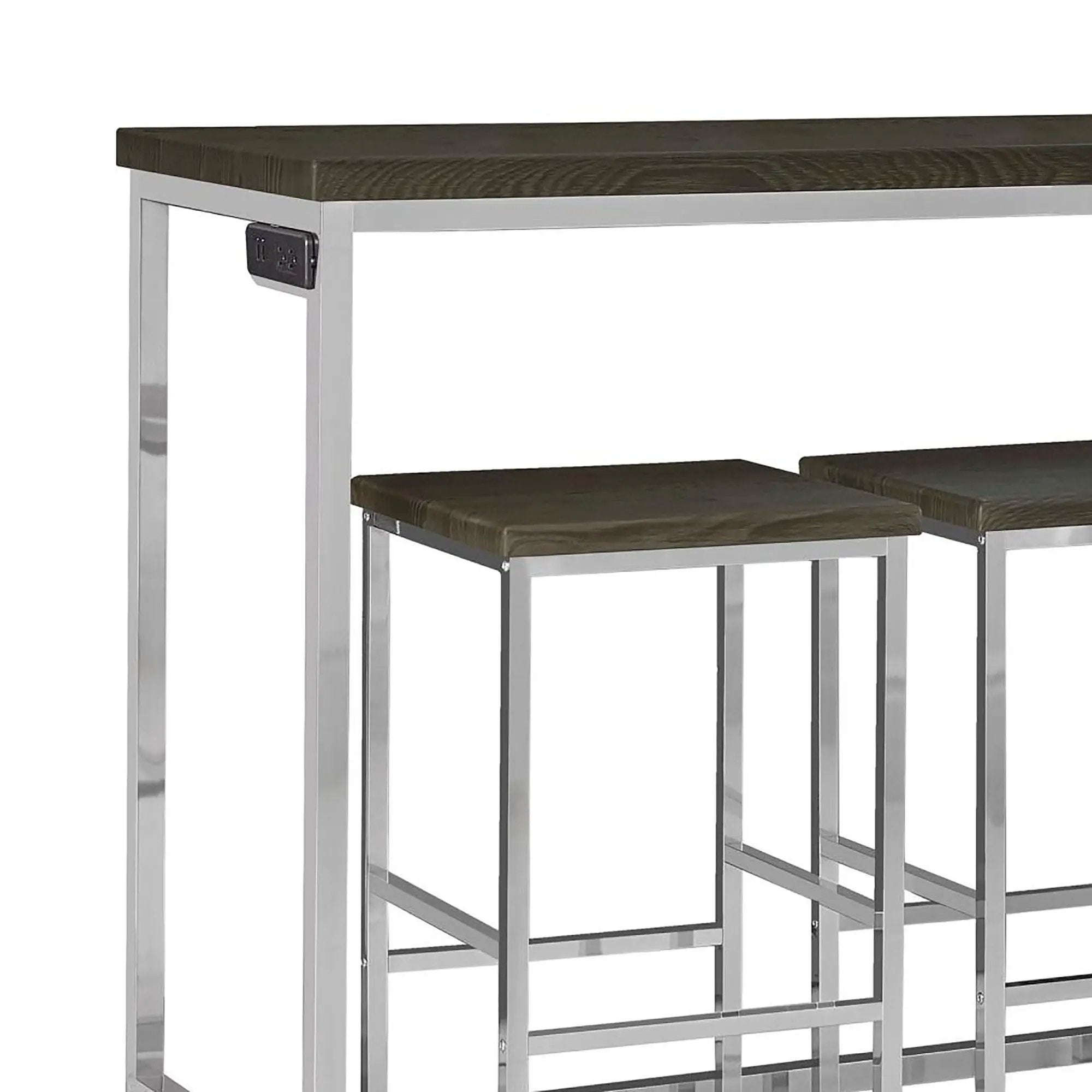 4 Piece Counter Table Set With Built In Power Outlet - Brown by HouseOfZazla