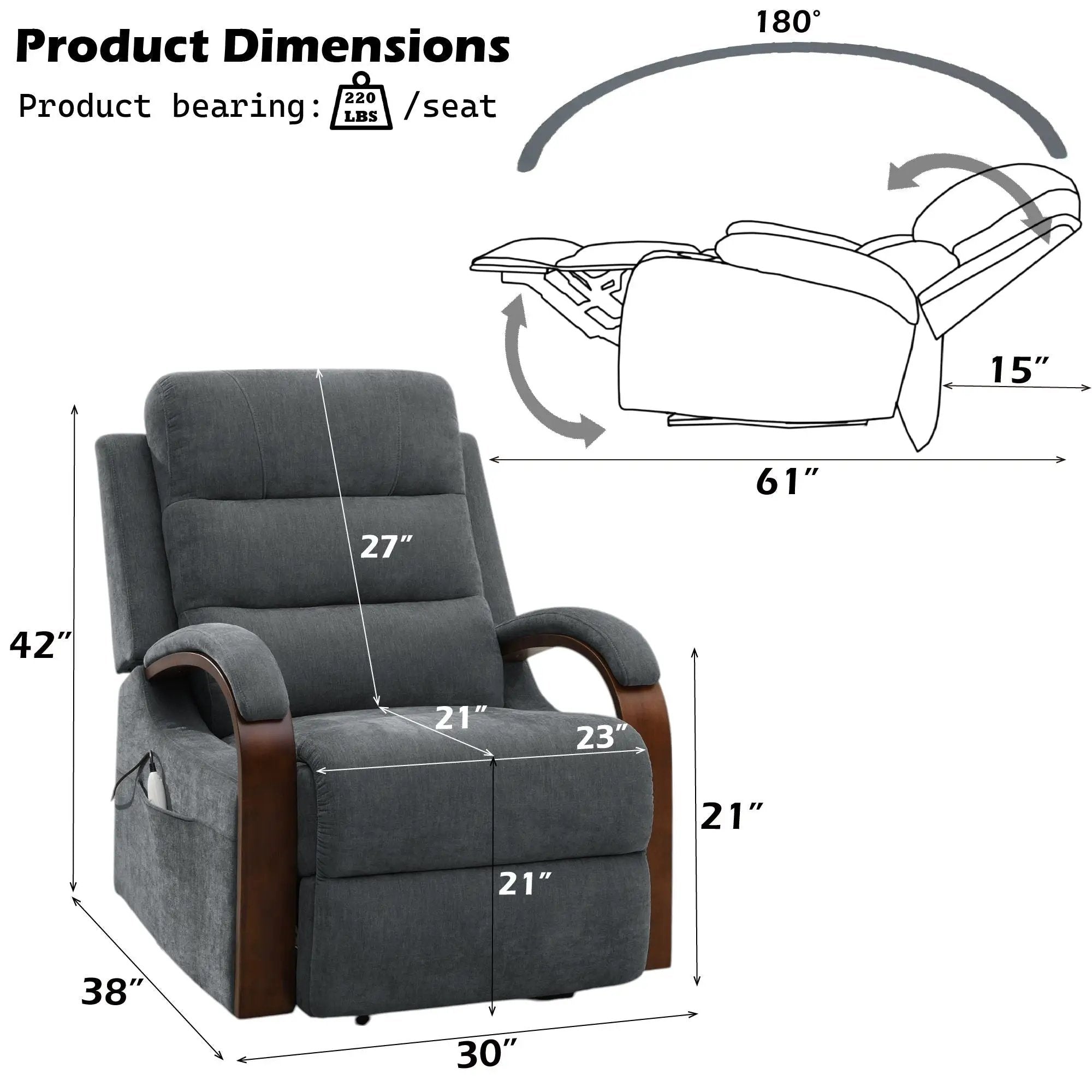 Kayla - Power Recliner With Lift & Heating & Massage (Zero Gravity) - Gray by Unique Piece Furniture