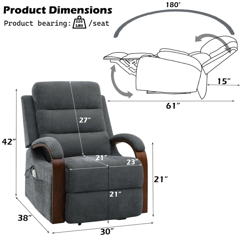 Kayla - Power Recliner With Lift & Heating & Massage (Zero Gravity) - Gray by Unique Piece Furniture