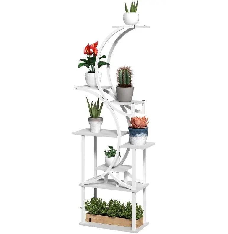 White S-Shaped Plant Stand, 8 Tier Plant Shelf by HouseOfZazla