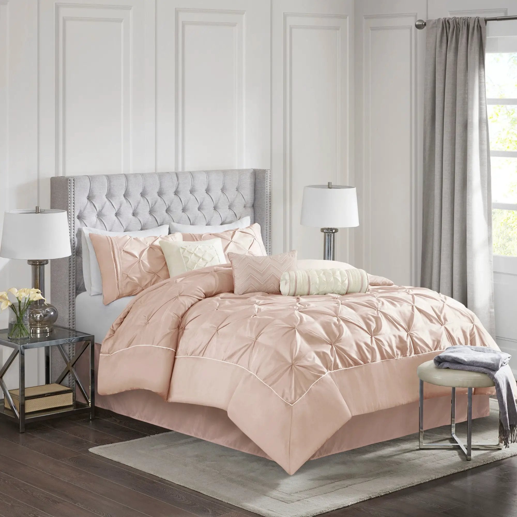 7-Piece Full 100% Polyester Pieced Pleated Tufted Comforter Set by HouseOfZazla