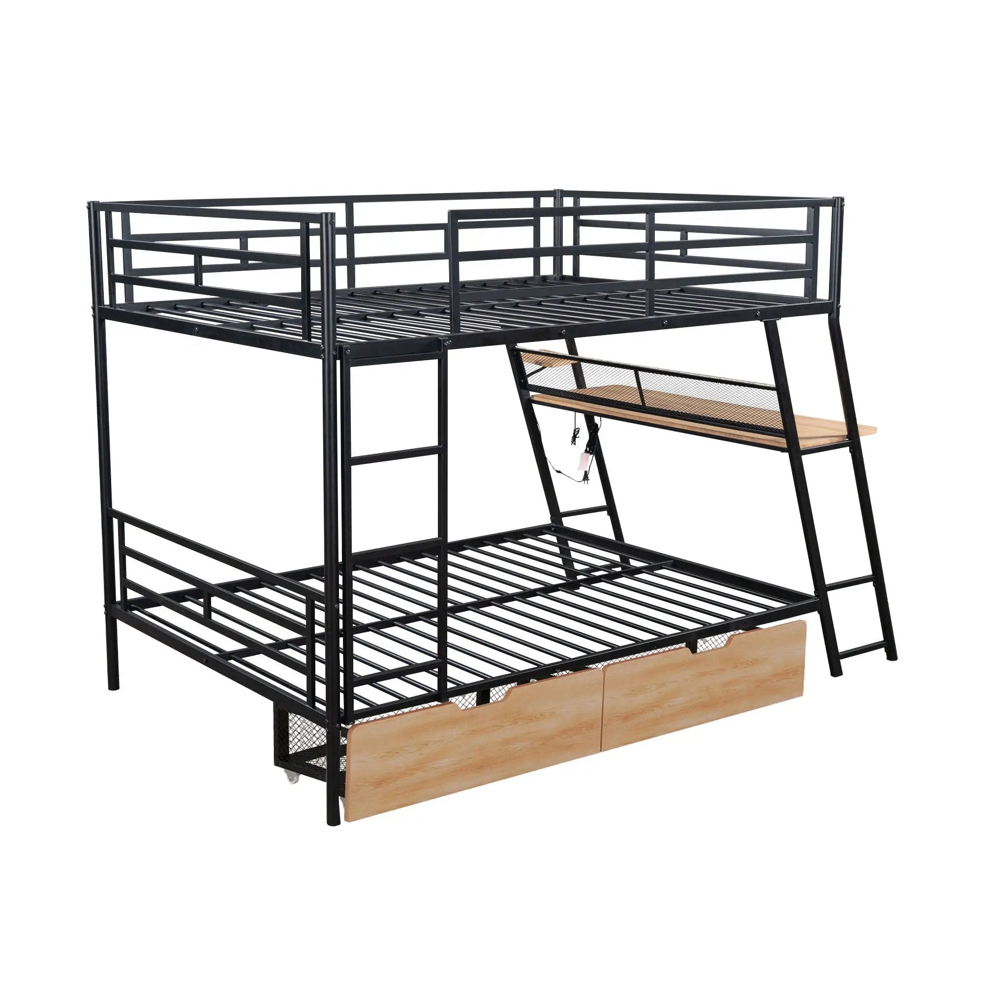 Full Size Bunk Bed With Built In Desk, Light, And 2 Drawers - Black by HouseOfZazla