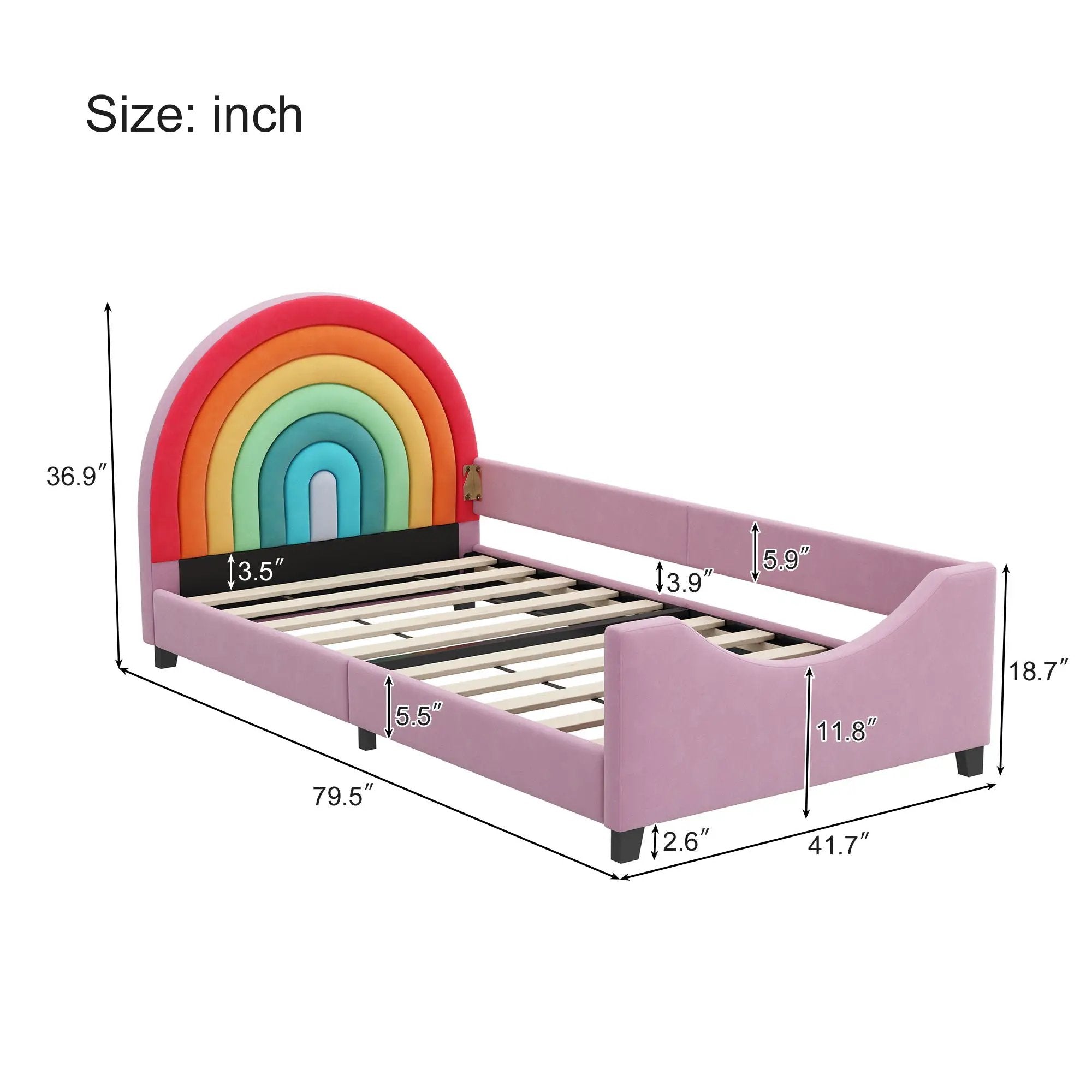 Rainbow Upholstered Twin Daybed Low To The Ground Design Cute Style Princess Bed - Colorful / Pink by HouseOfZazla