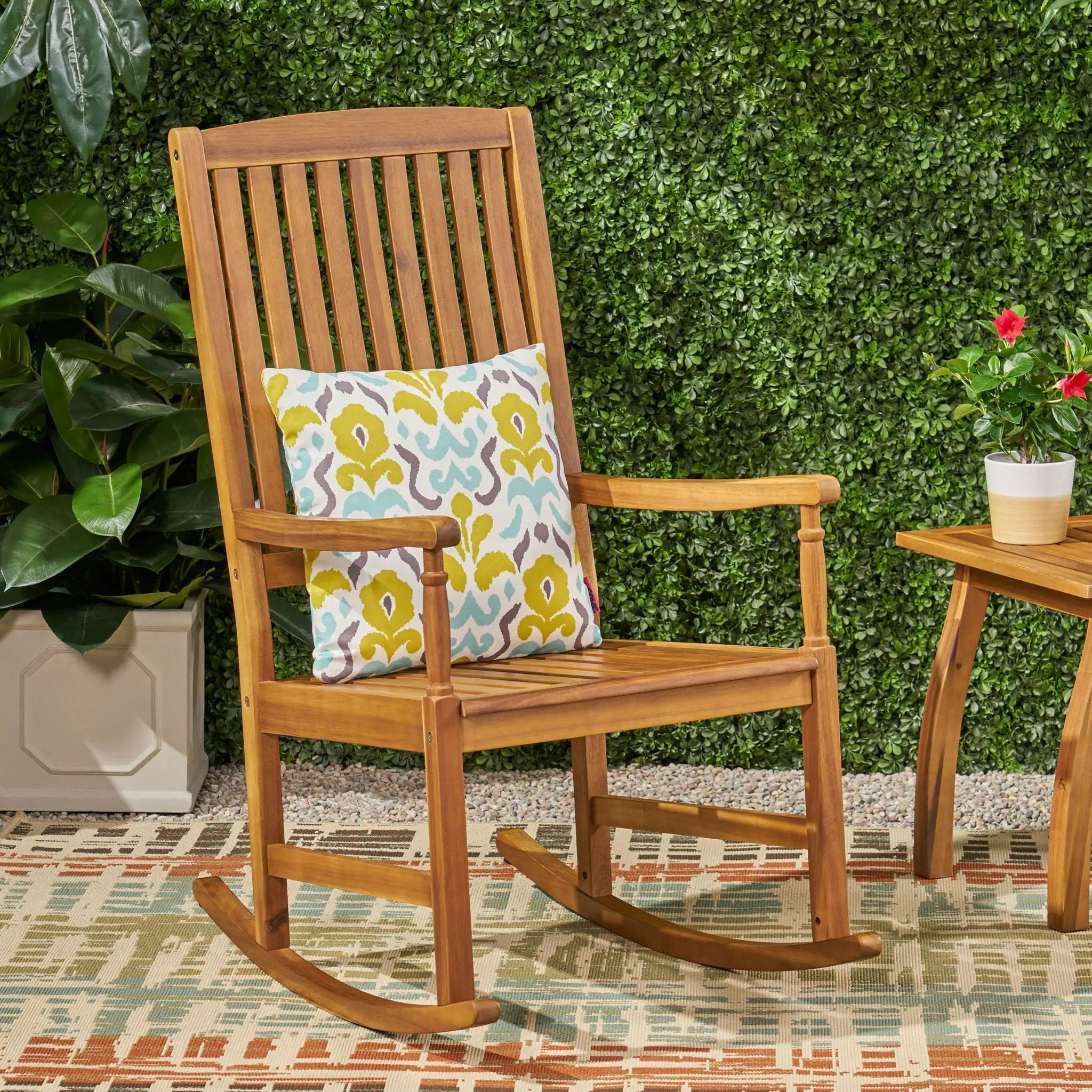 Muse Outdoor Acacia Rocking Chair With Slat Design - Teak by HouseOfZazla