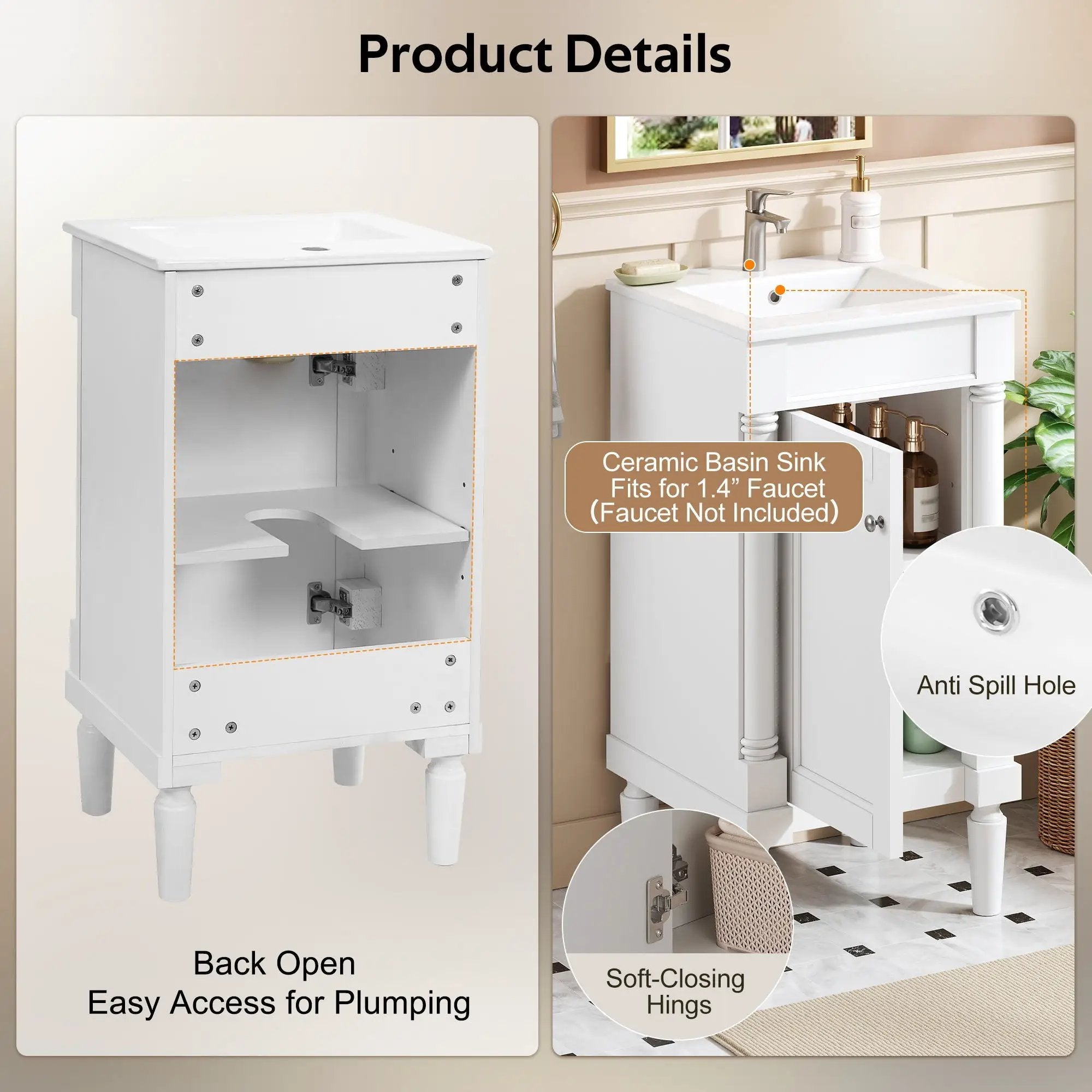 French Style Bathroom Cabinet With Sink, Adjustable Shelf by Unique Piece Furniture