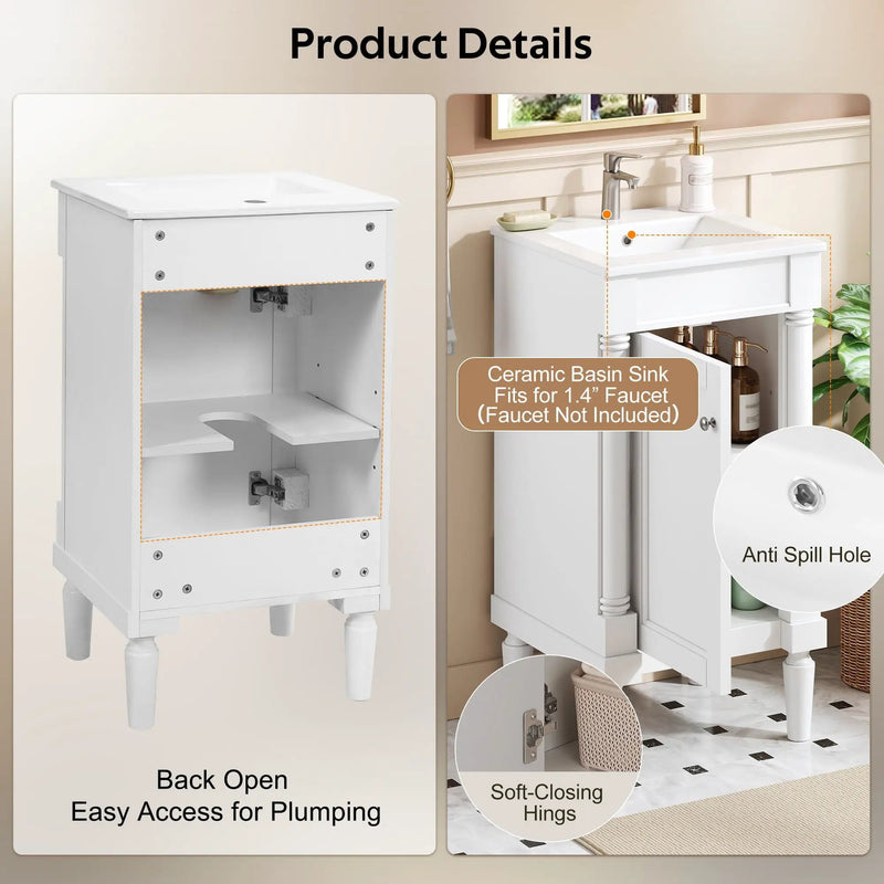 French Style Bathroom Cabinet With Sink, Adjustable Shelf by Unique Piece Furniture