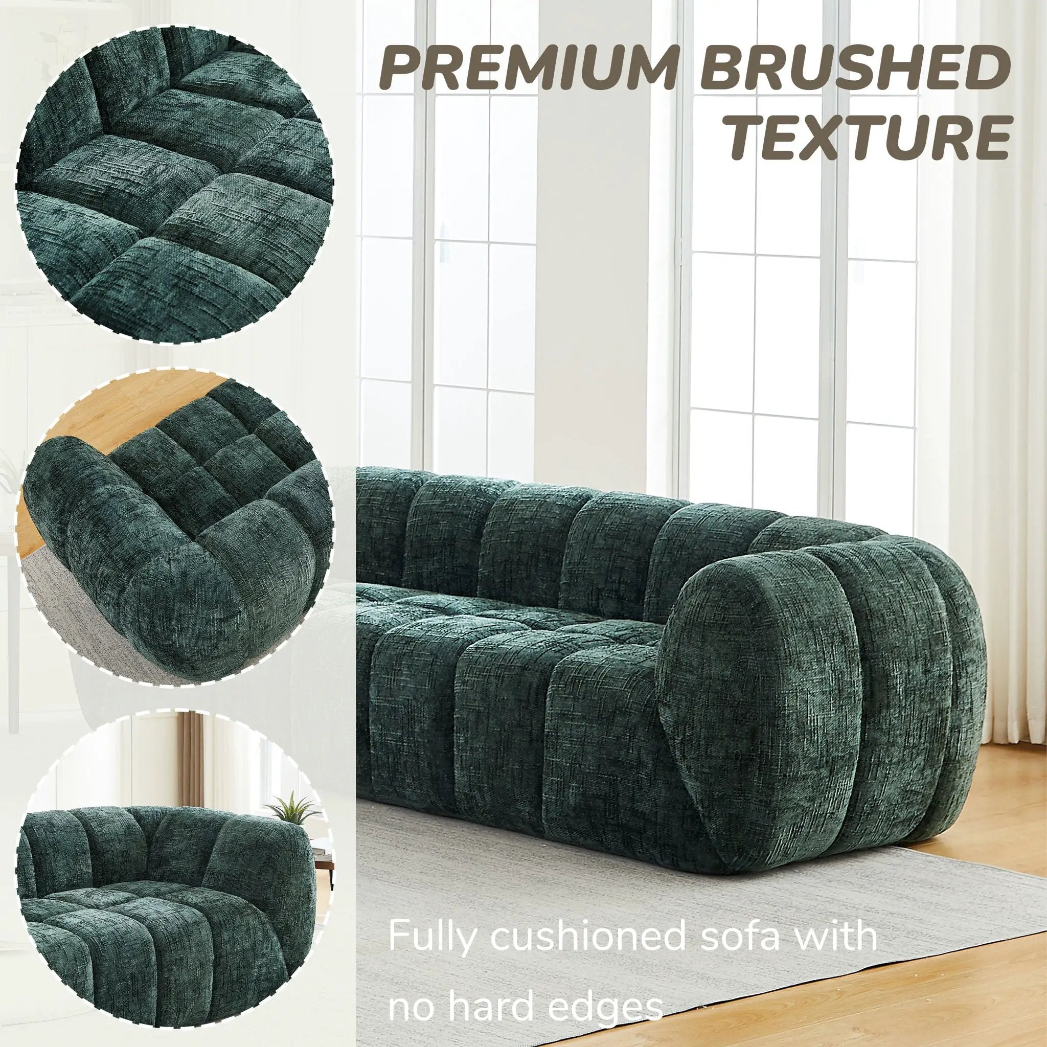 Quilted Cloud Sofa With Rounded Armrests And Piano Key Backrest Design by HouseOfZazla