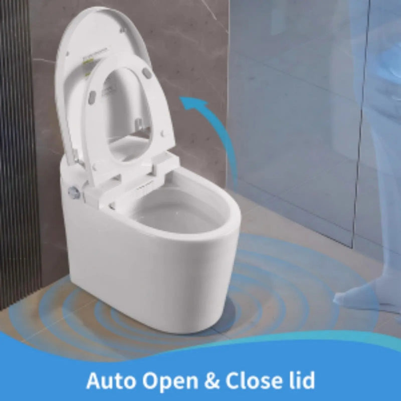 Tankless Smart Toilet With Bidet Built In, 1 Piece, Auto Flush, Auto Open / Close, Heated Seat, Bubble Wash, Warm Water And Dry, Adjustable Temp, Remote Control Side Know - White by HouseOfZazla