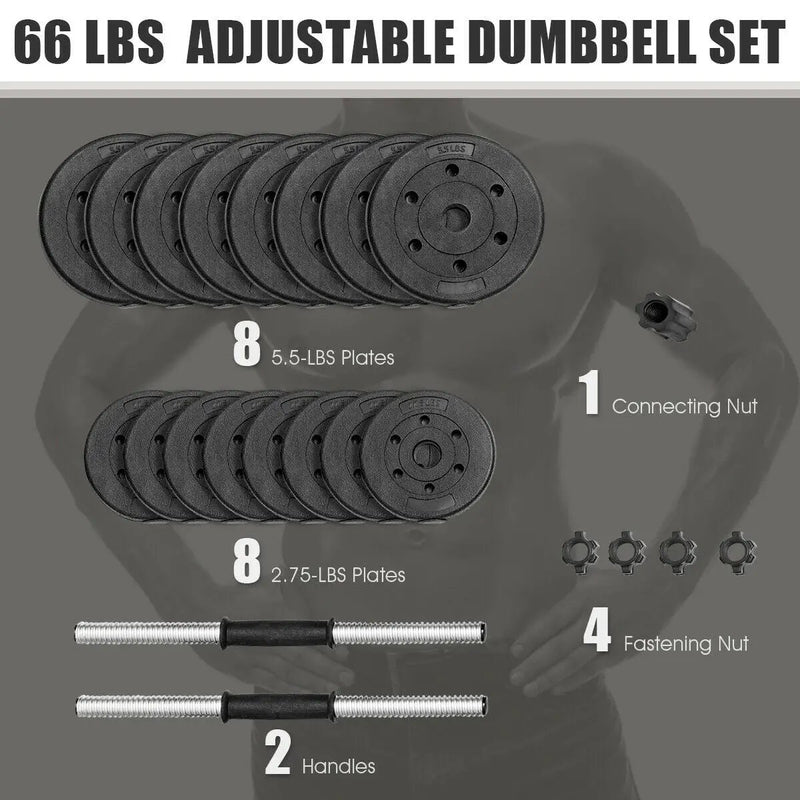 66 Lbs Fitness Dumbbell Weight Set with Adjustable Weight Plates and Handle by DirectDeals