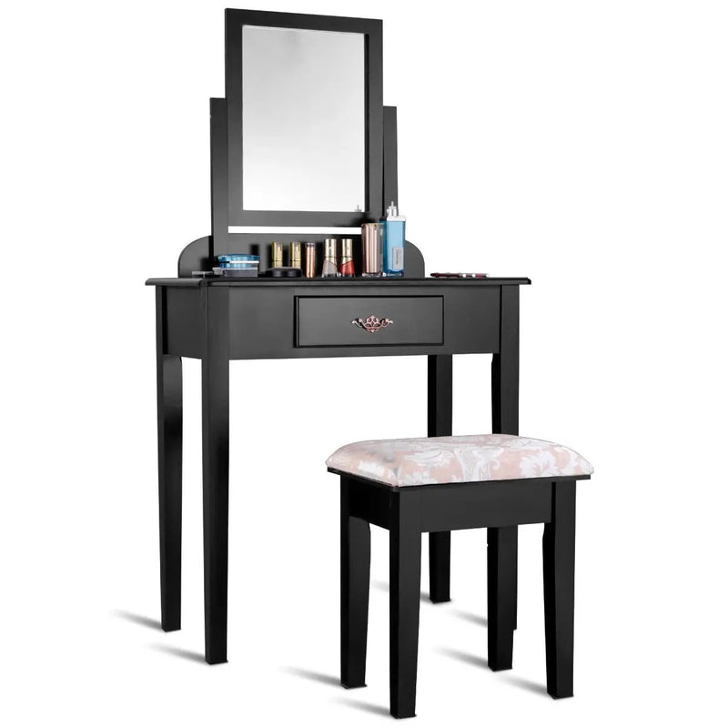 Vanity Dressing Table Stool Set with Large Makeup Mirror by DirectDeals