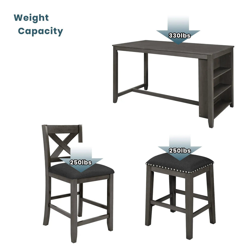 5 Pieces Counter Height Rustic Farmhouse Dining Room Wooden Bar Table Set With 2 Stools And 2 Chairs by HouseOfZazla