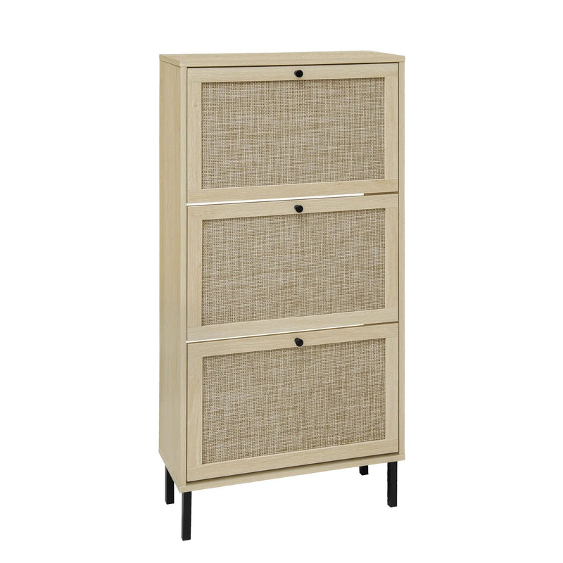 Modern Rattan 3 Door Shoe Rack Cabinet for Entryway by HouseOfZazla