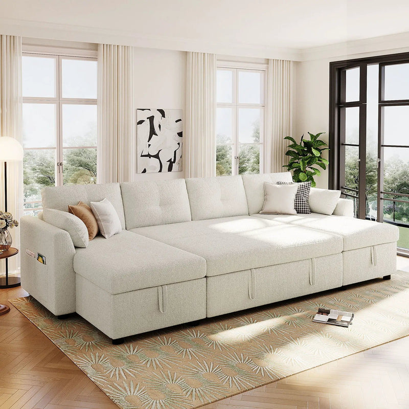 U-Shaped Sectional Sofa Bed With Storage And USB Ports by Unique Piece Furniture