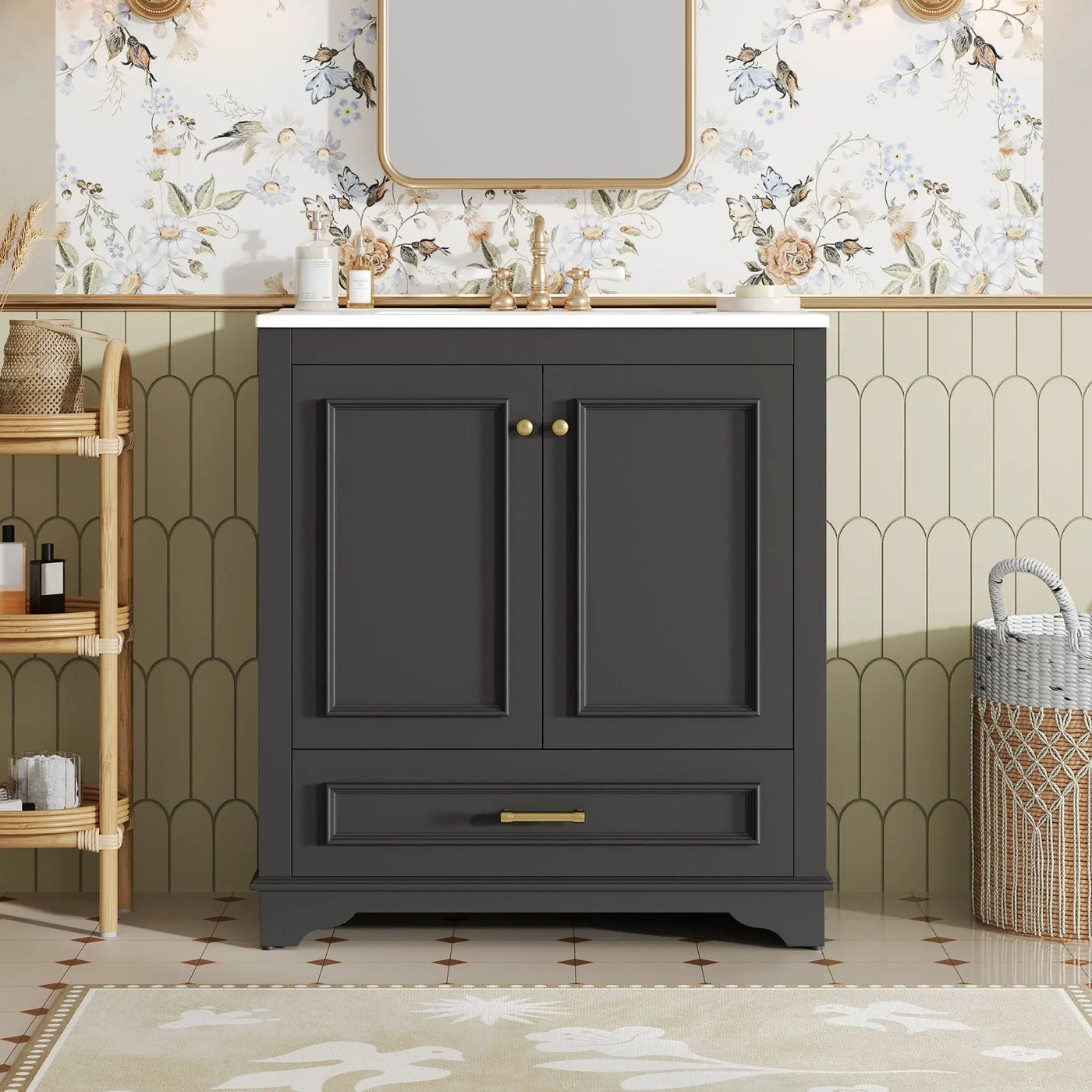 Bathroom Vanity With Sink, Cabinet & 2 Soft Closing Doors & Adjustable Shelf by HouseOfZazla