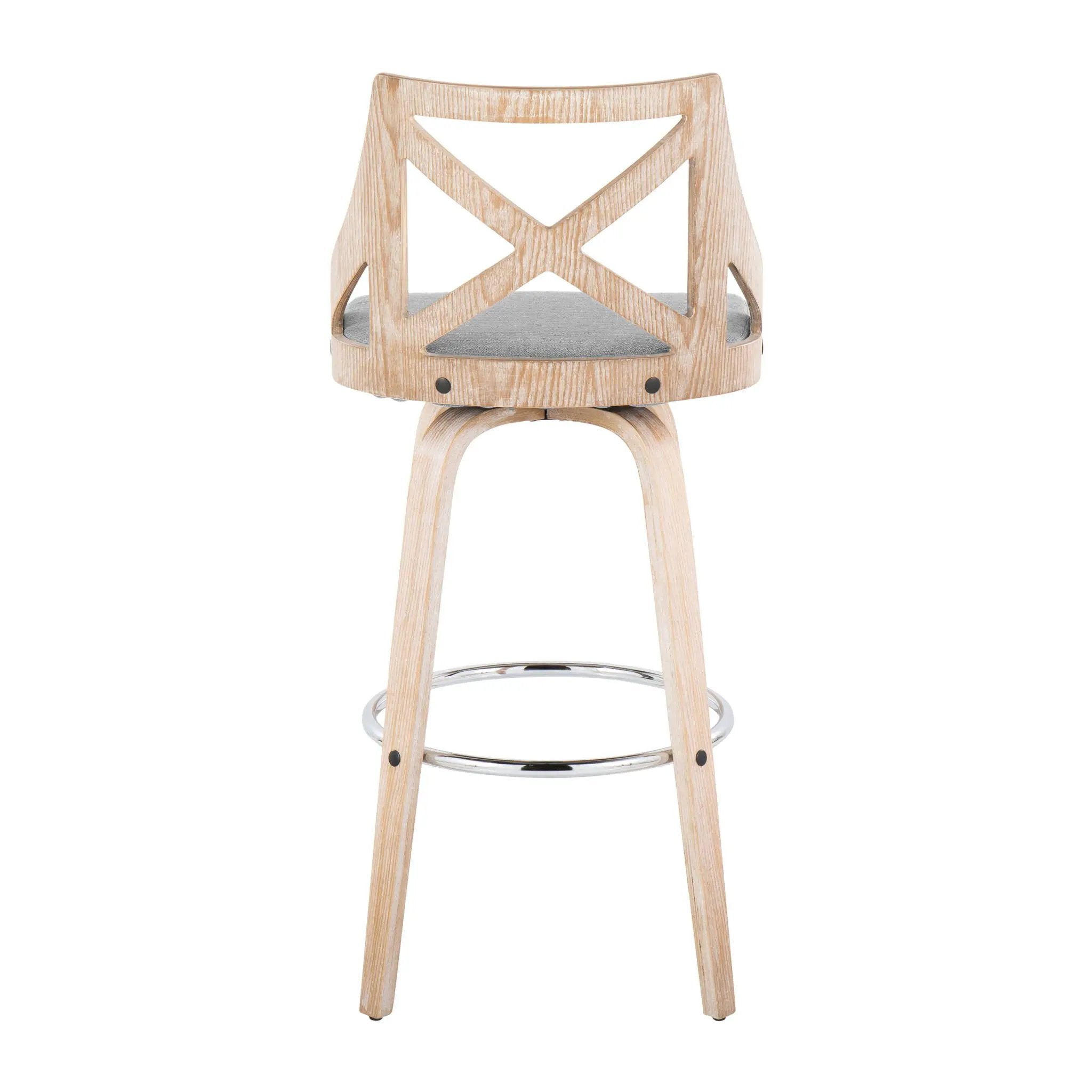 Charlotte - Farmhouse Fixed Height Bar Stool With Swivel And Round Footrest (Set of 2) by HouseOfZazla