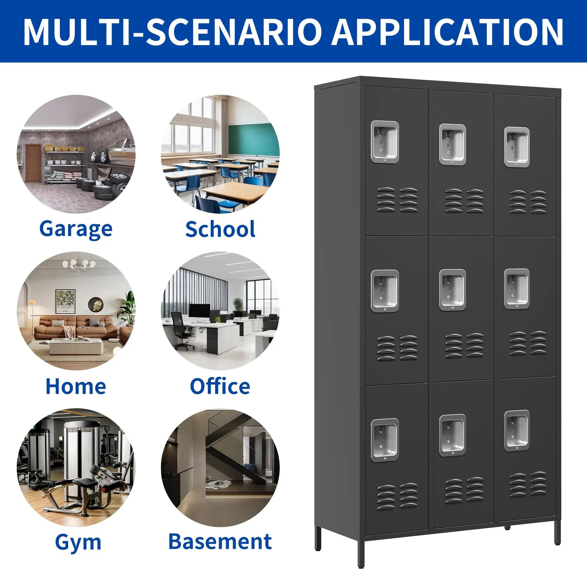 9 Door 72"H Metal Lockers With Lock for Employees, School, Office, Gym, Bedroom, Storage Locker Cabinet by HouseOfZazla