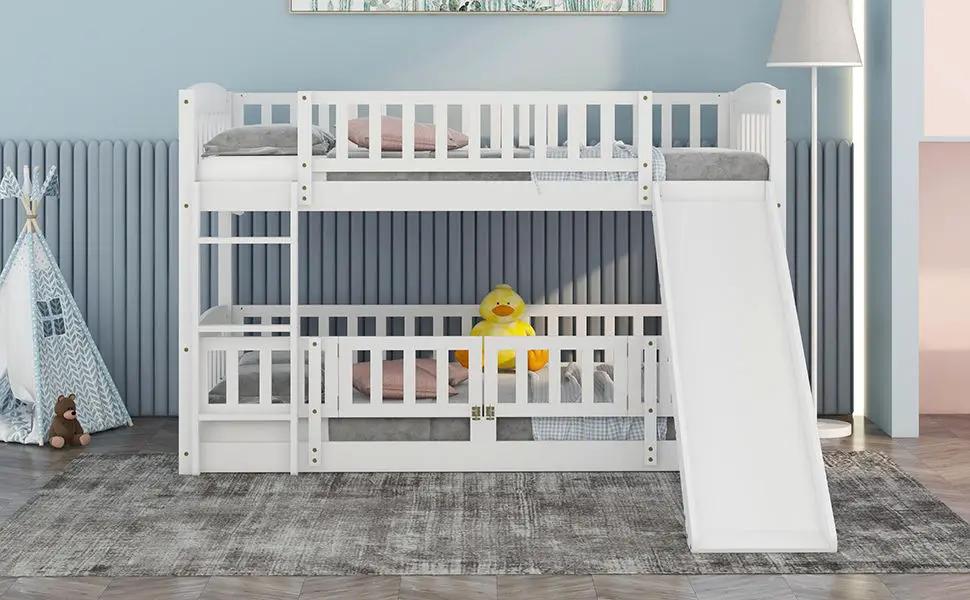 Low Bunk Bed With Slide, Fence And Ladder by Unique Piece Furniture