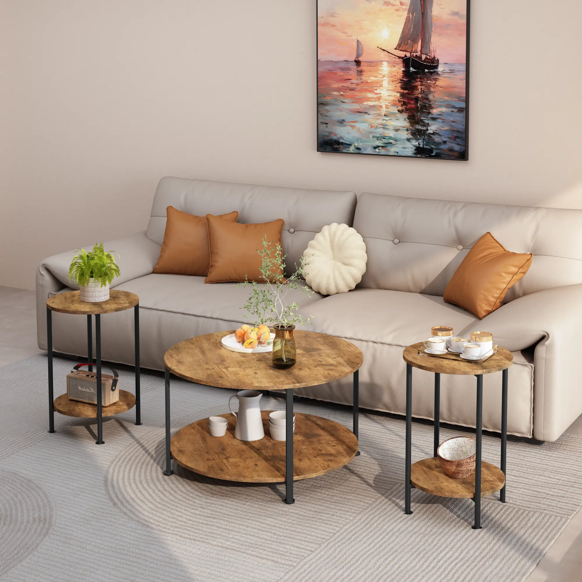 3-Piece Coffee Table and End Table Set (Rustic Brown) by HouseOfZazla