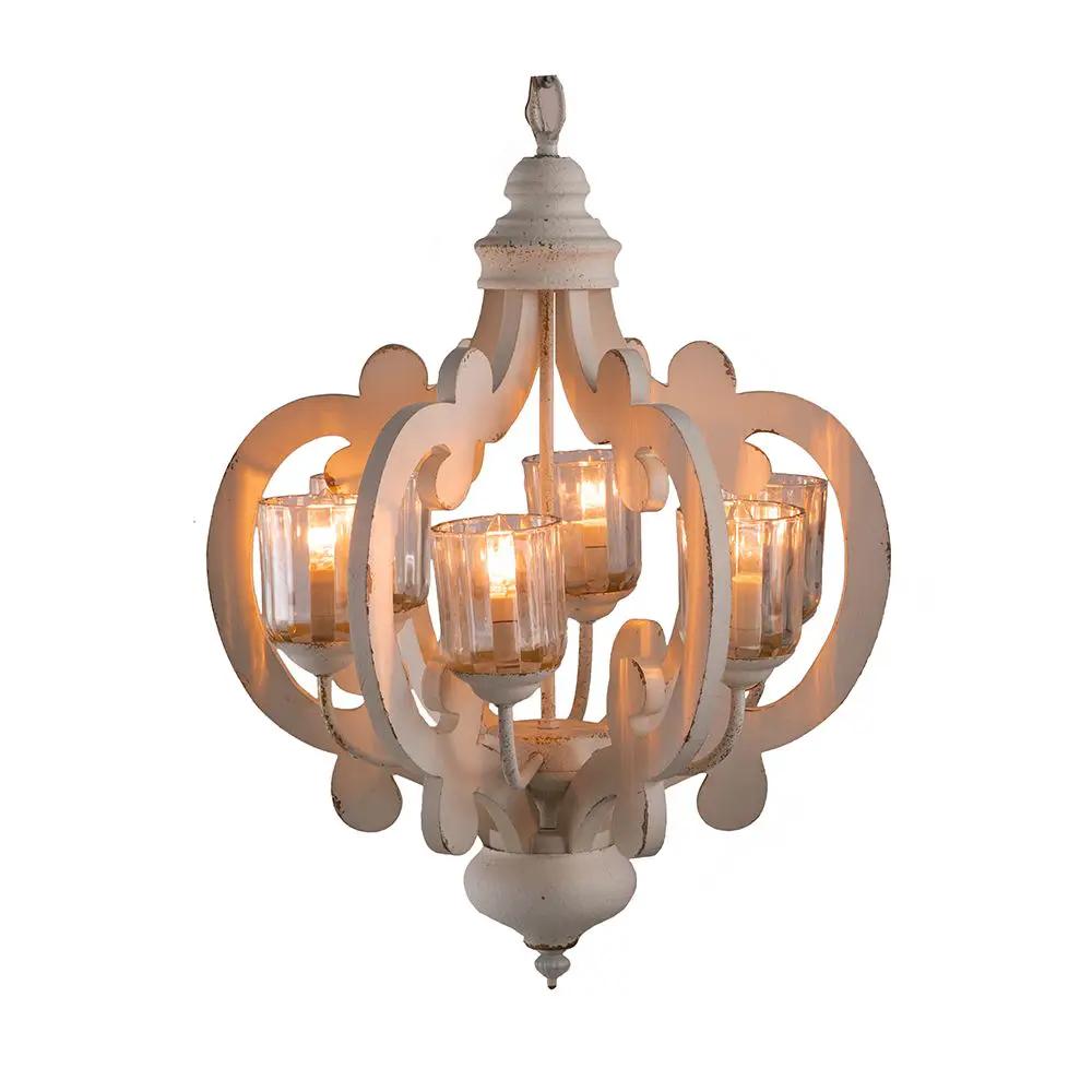 Farmhouse Chandelier, 6 Light Wood Chandelier Pendant Light Fixture With Adjustable Chain For Dining Room Living Room Entryway, Bulb Not Included by Unique Piece Furniture