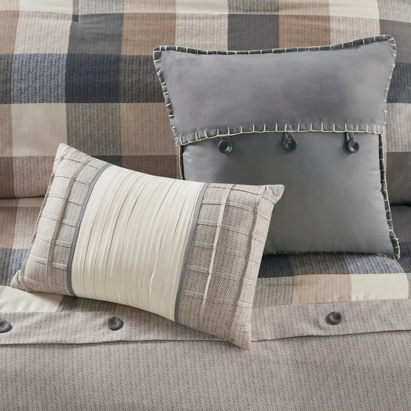 7 Piece Herringbone Comforter Set Neutral Queen by HouseOfZazla