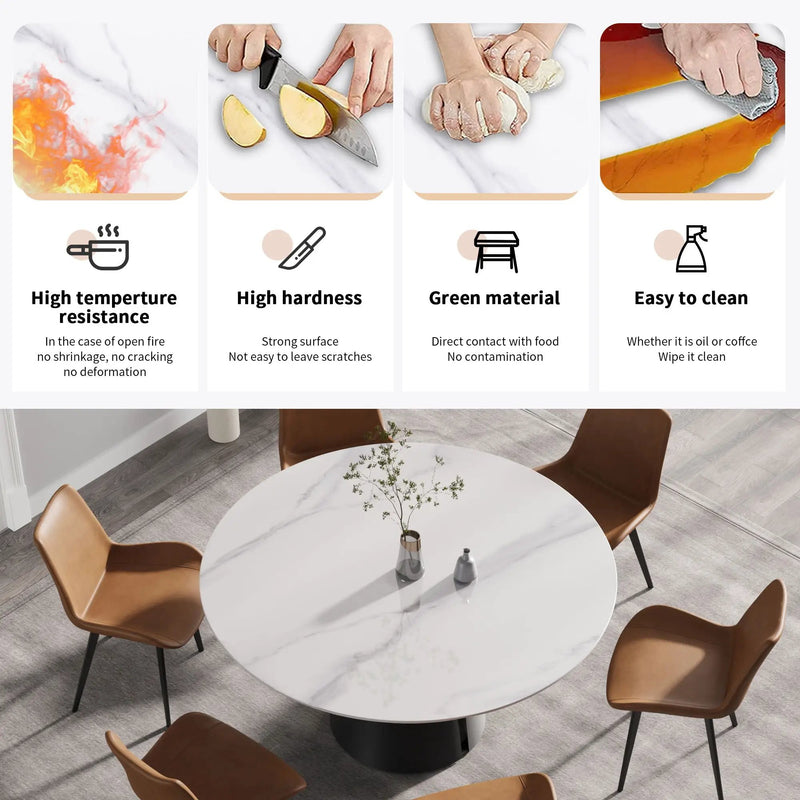 59.05" Modern Artificial Stone Round Carbon Steel Base Dining Table - White / Black by Unique Piece Furniture