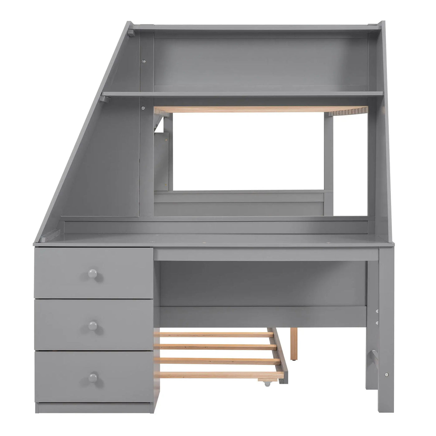 Bunk Bed With Trundle And Built In Desk, 3 Storage Drawers And Shelf by HouseOfZazla