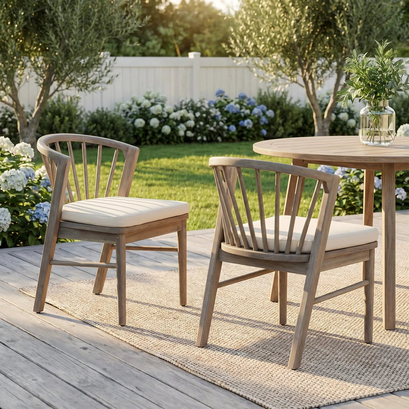 Outdoor Dining Chairs Set of 2 with Acacia Wood and Cream Washable Cushions by HouseOfZazla