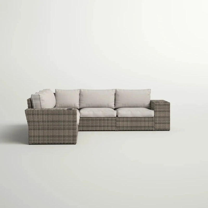 Wide Outdoor Wicker Patio Sectional With Cushions & Reversible Design - Gray by HouseOfZazla