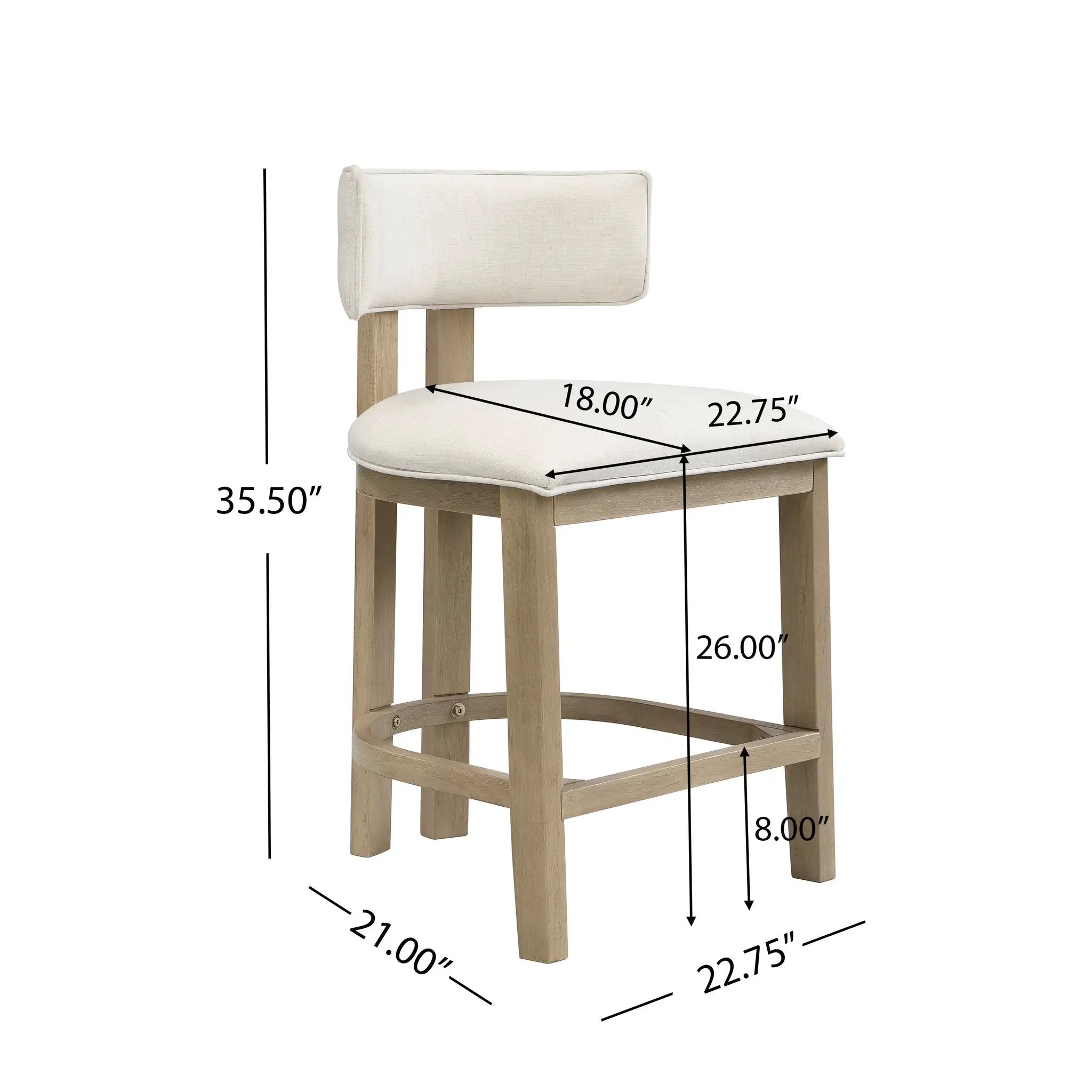 26" Counter Height Bar Stool, Upholstered Counter Stools (Set of 2) - Light Ash + Beige by HouseOfZazla