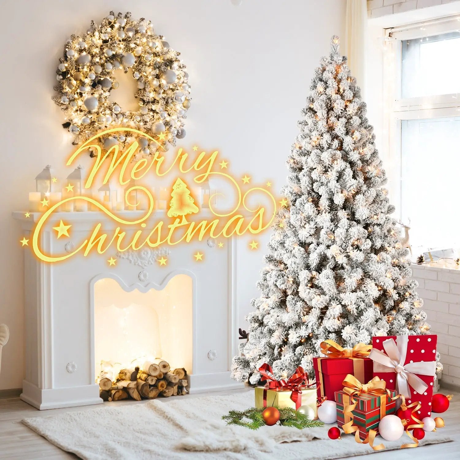 9-Foot Pre-Lit Snow-Flocked Christmas Tree by HouseOfZazla