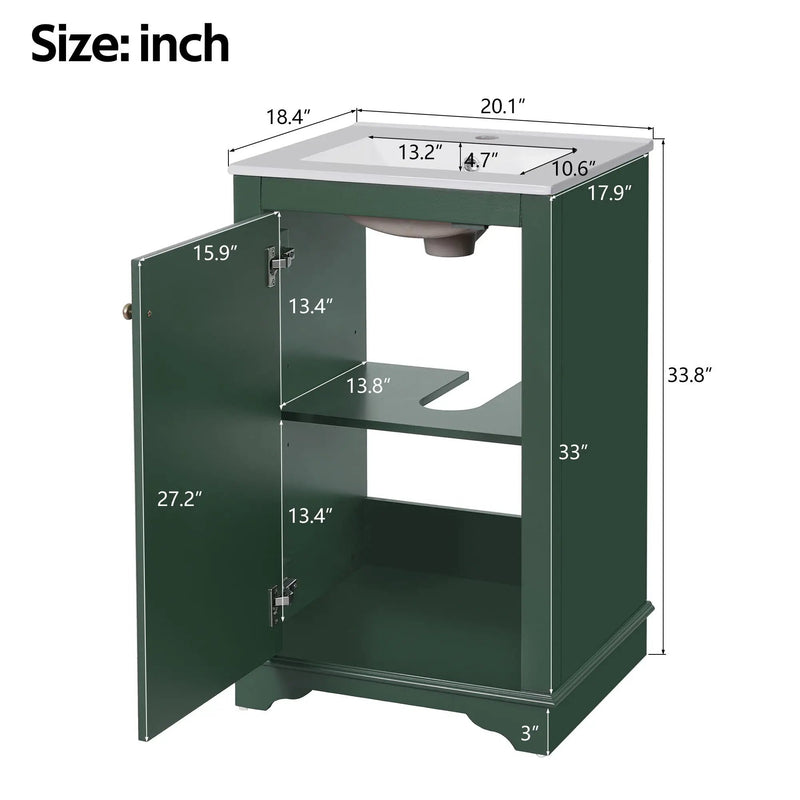 Bathroom Vanity With Sink, Freestanding Single Cabinet Set, Soft Close Door, Adjustable Shelf by Unique Piece Furniture