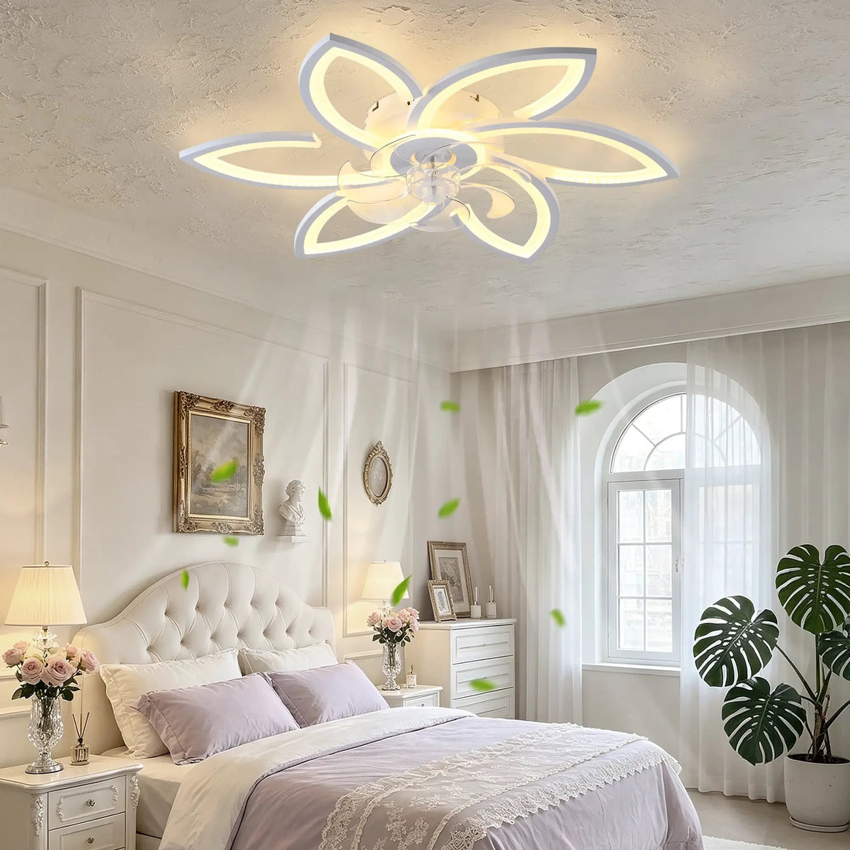 30" White Flower 6 Speeds Flush Mount Ceiling Fan by HouseOfZazla