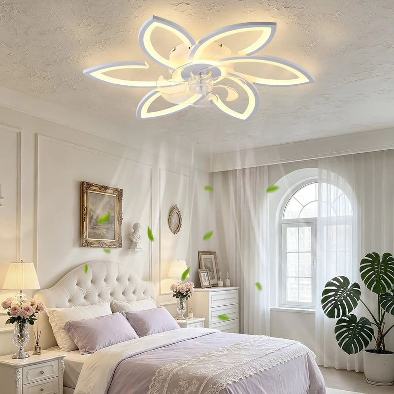 30" White Flower 6 Speeds Flush Mount Ceiling Fan by HouseOfZazla