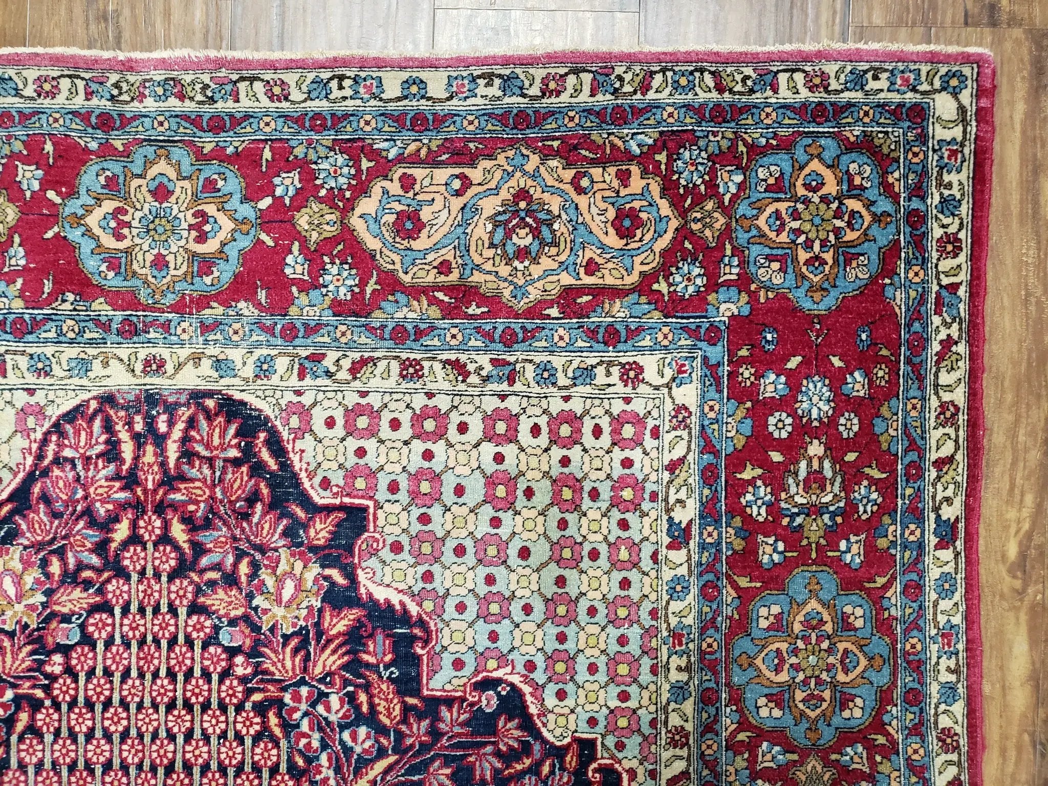 Antique Persian Tehran Rug 5x8, Midnight Blue and Red, Hand-Knotted, Wool by Jewel Rugs