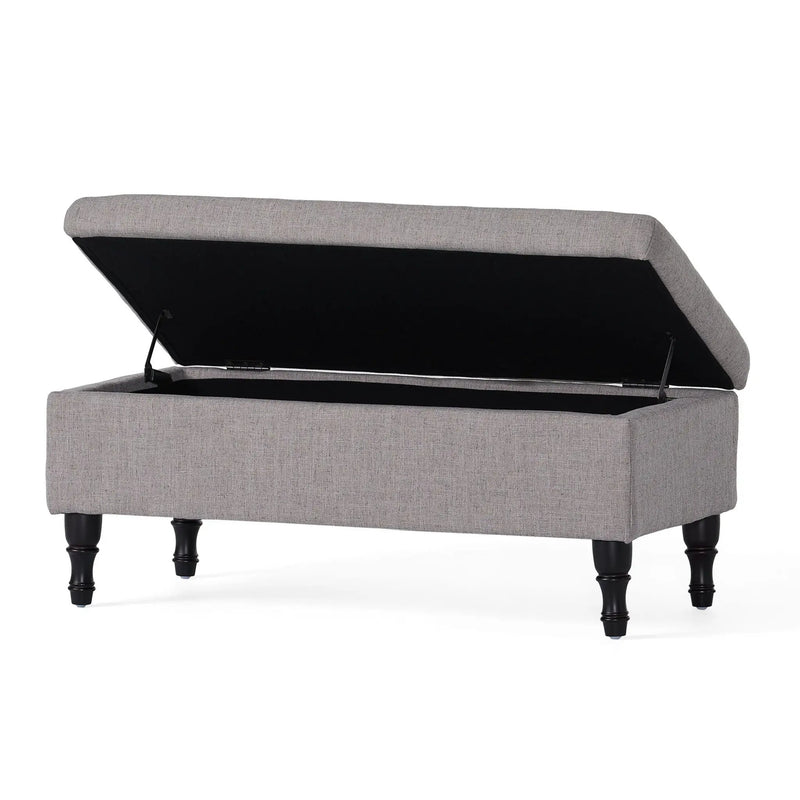 Dean Fabric Storage Wide Tufted Rectangle Ottoman - Gray by HouseOfZazla
