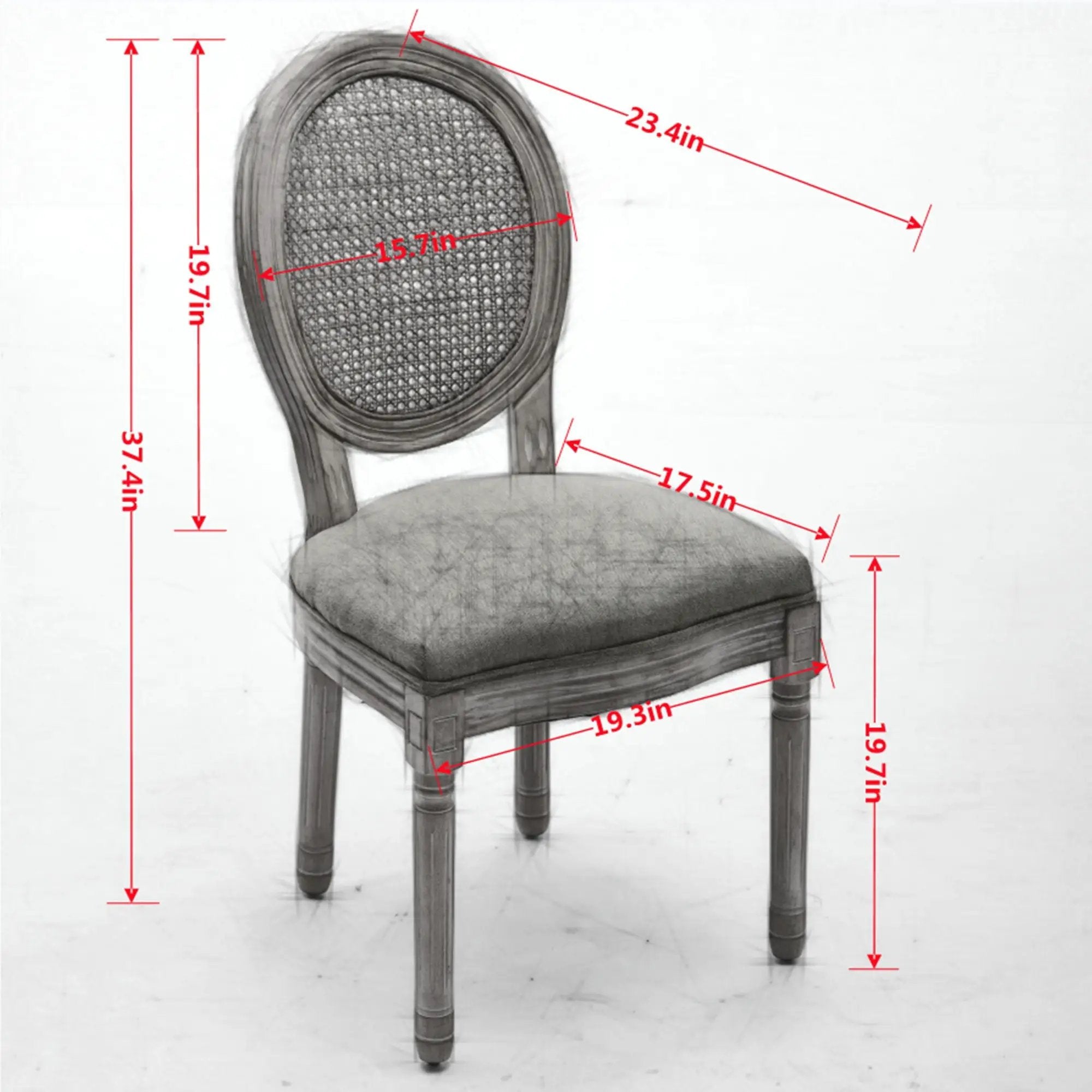 French Style Solid Wood Frame Antique Painting Fabric Rattan Back Dining Chair (Set of 2) by Unique Piece Furniture