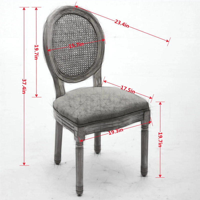 French Style Solid Wood Frame Antique Painting Fabric Rattan Back Dining Chair (Set of 2) by Unique Piece Furniture